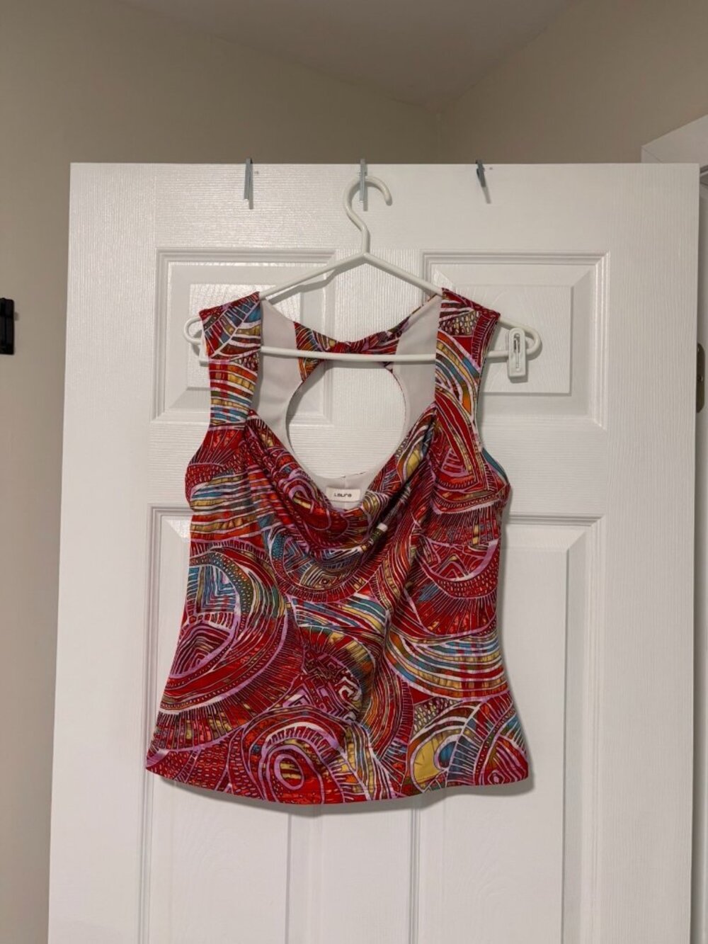 Abstract Psychedelic Open Back Going Out Top | Y2K Retro Cutout Shirt (Large)
